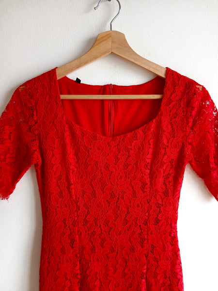 Vestido Vintage Rojo Encaje