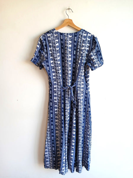 Vestido Vintage Azul Estampado