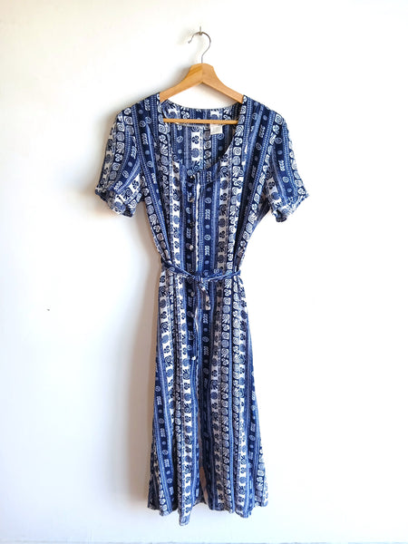 Vestido Vintage Azul Estampado