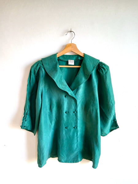 Camisa Vintage Verde 100% Seda