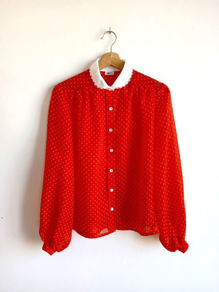 Camisa Vintage Roja Lunares