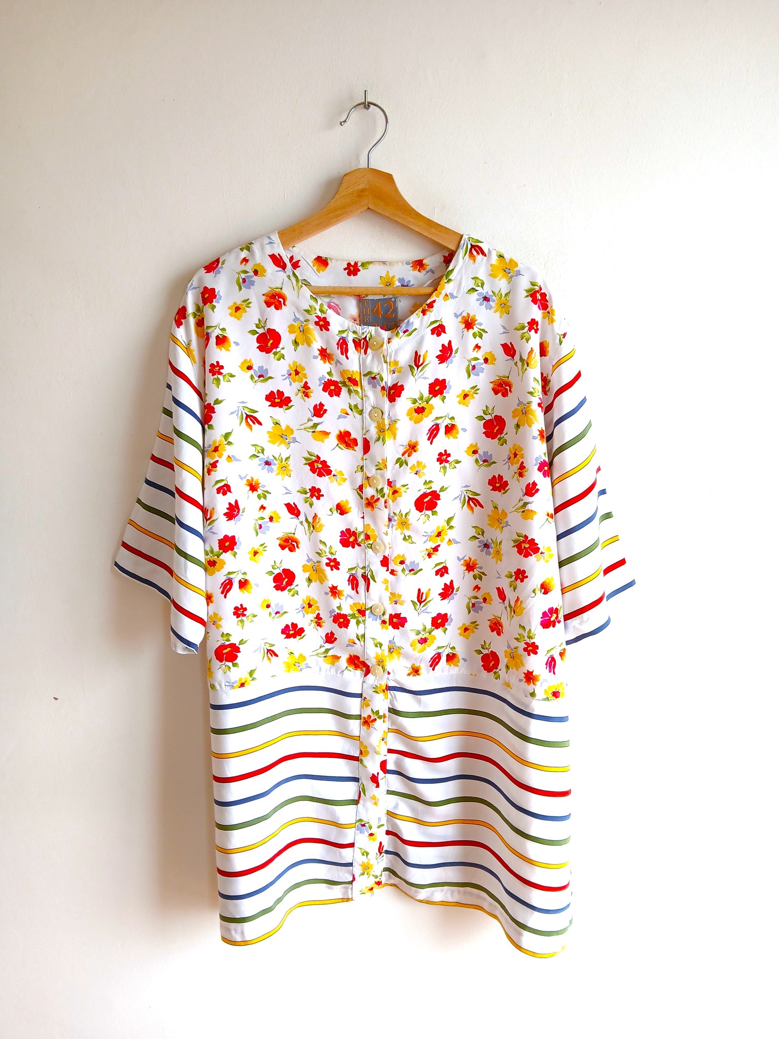 Camisa Vintage Oversized Flores y Rayas