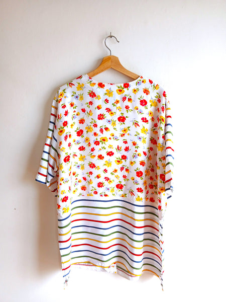 Camisa Vintage Oversized Flores y Rayas