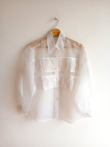 Camisa Vintage Blanca Semi Transparente