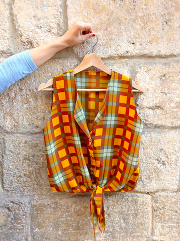 Camisa Vintage Cuadritos y Lazo