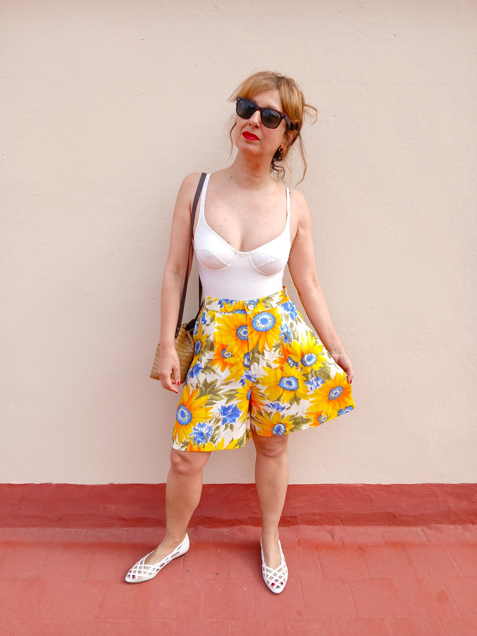 Falda Pantalón Vintage Amarilla Flores