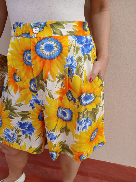 Falda Pantalón Vintage Amarilla Flores