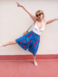 Falda Pantalón Vintage Azul Flores