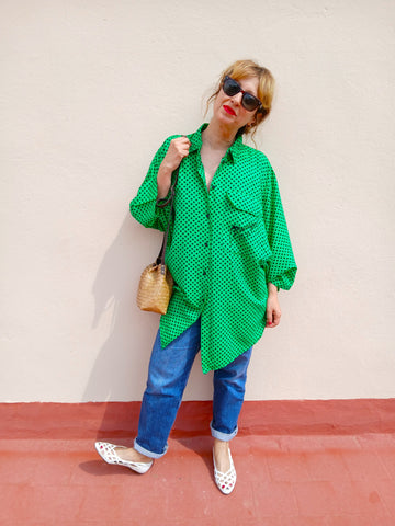 Camisa Vintage Verde Lunares