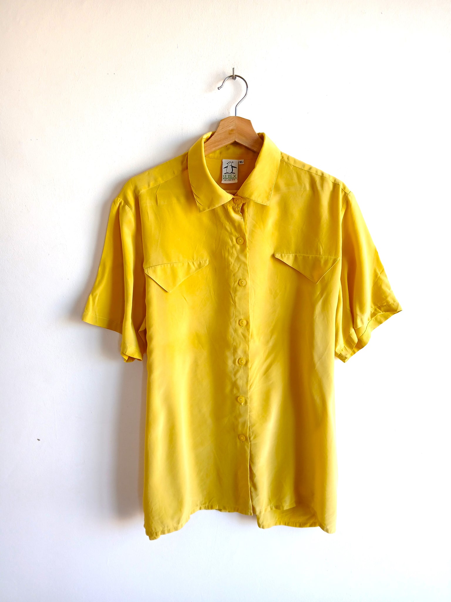 Camisa Vintage 100% Pura Seda Mostaza