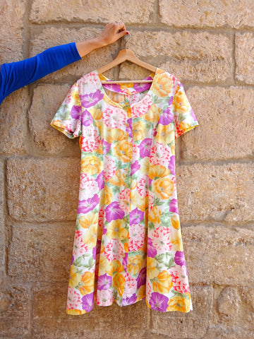 Vestido Vintage Hecho a Mano Flores Colores
