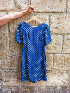 Vestido Vintage Hecho a Mano Azul Lunares