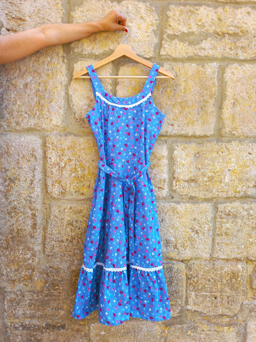 Vestido Vintage Azul Florecillas