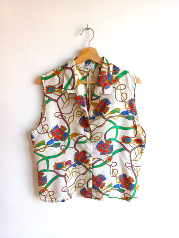 Camisa Vintage Pura Seda Sin Mangas