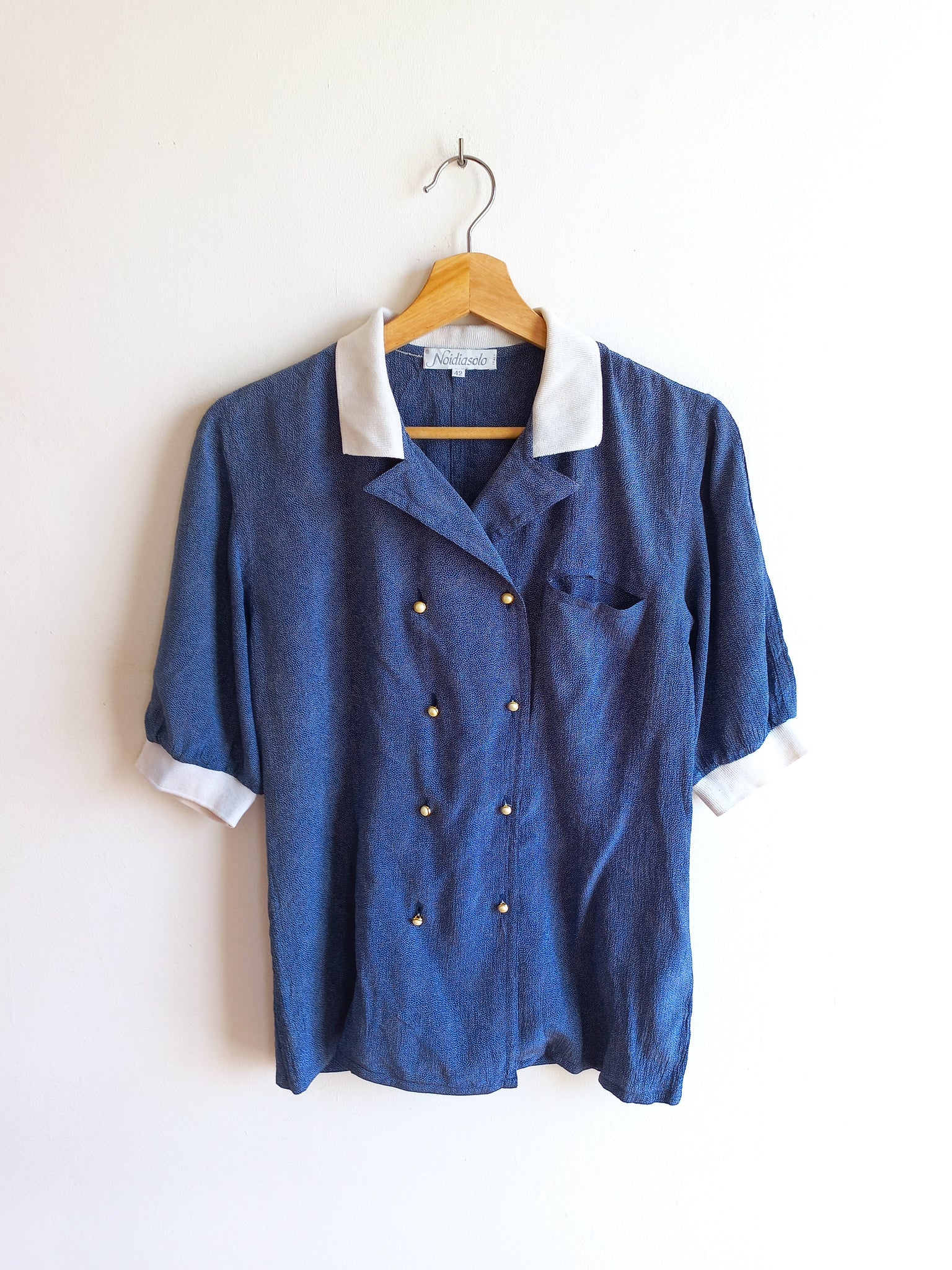 Camisa Vintage 100% Seda Azul Italy