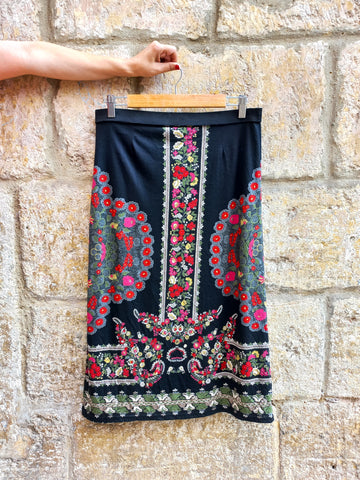 Falda Vintage Negra Flores Korea