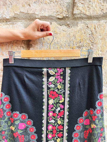 Falda Vintage Negra Flores Korea