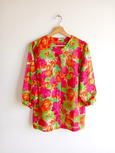 Camisa Vintage Flores Algodón