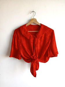 Camisa Vintage Hecha a Mano Seda Roja