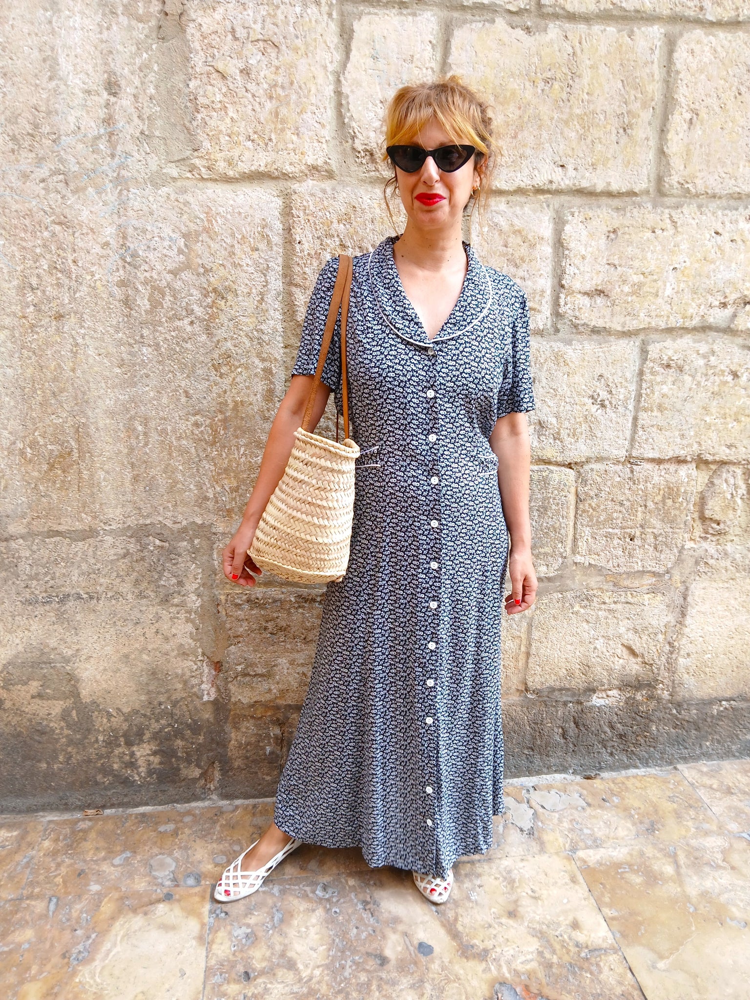Vestido Vintage Negro Flores