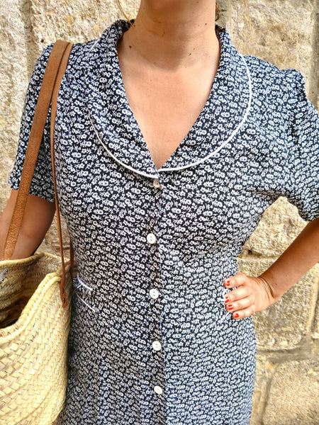 Vestido Vintage Negro Flores