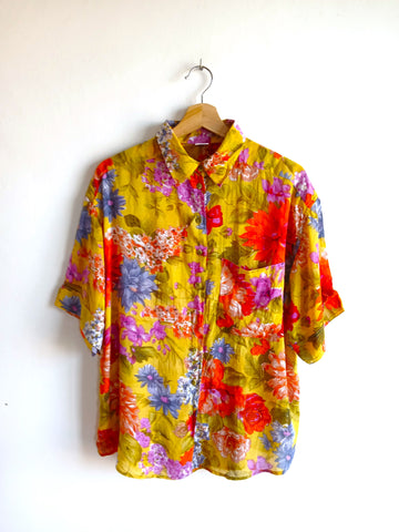 Camisa Vintage Mostaza Flores