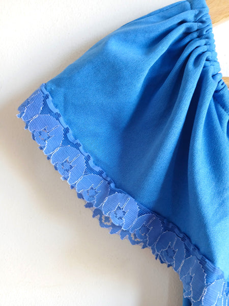 Vestido Vintage Azul Flores Bordadas