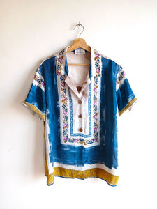 Camisa Vintage Seda Flores