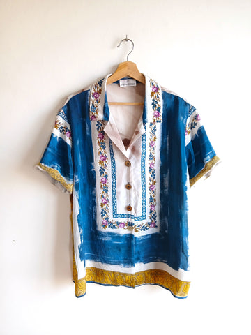 Camisa Vintage Seda Flores