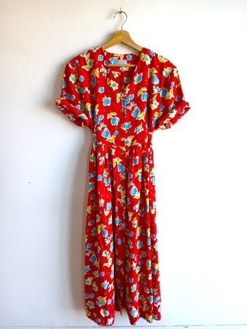 Vestido Vintage Rojo Flores