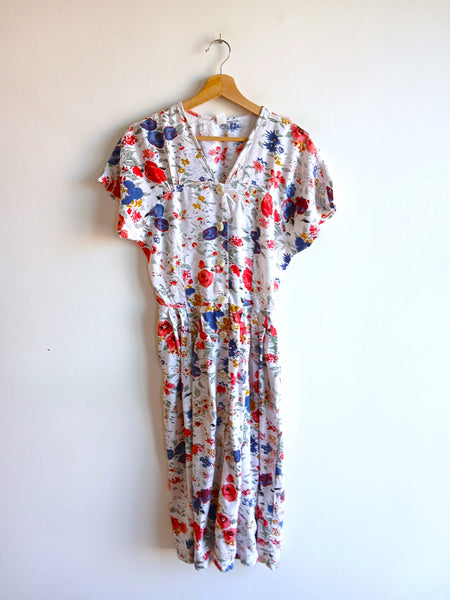 Vestido Vintage Blanco Flores Colores