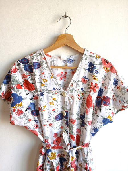 Vestido Vintage Blanco Flores Colores
