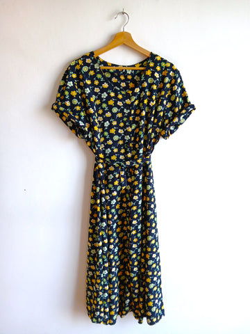 Vestido Vintage Azul Marino Flores