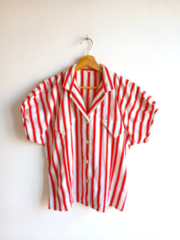 Camisa Vintage Rayas Rojas y Blancas