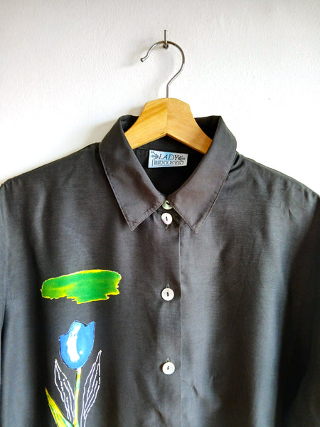 Camisa Vintage Negra Flores