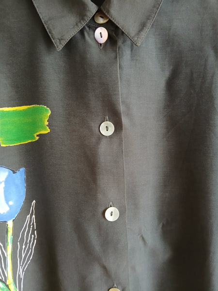 Camisa Vintage Negra Flores