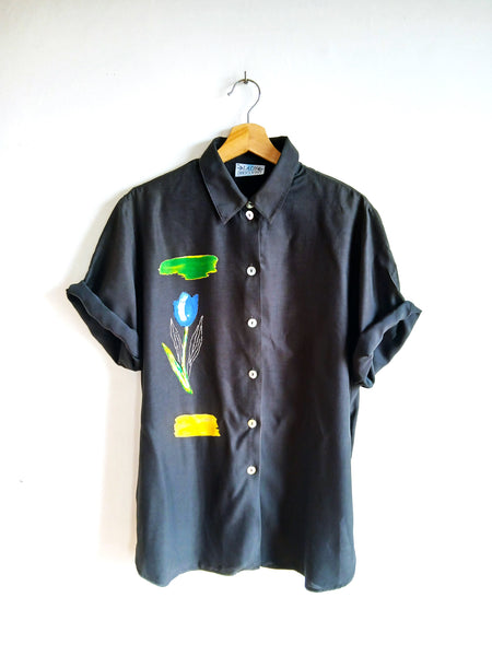 Camisa Vintage Negra Flores