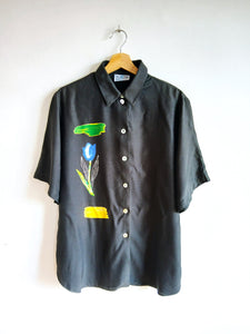 Camisa Vintage Negra Flores