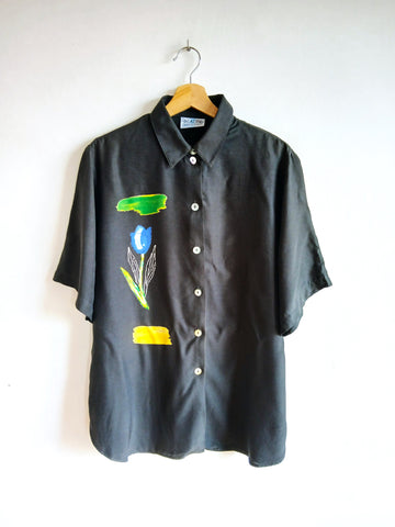 Camisa Vintage Negra Flores