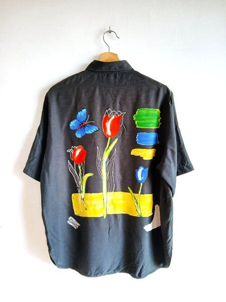 Camisa Vintage Negra Flores