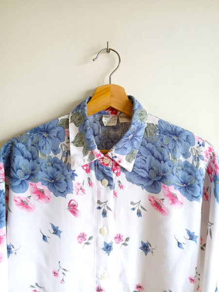 Camisa Vintage Blanca Flores