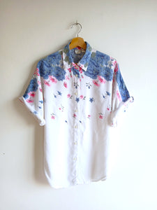 Camisa Vintage Blanca Flores