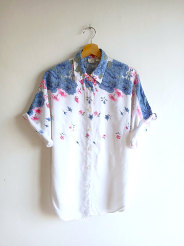 Camisa Vintage Blanca Flores