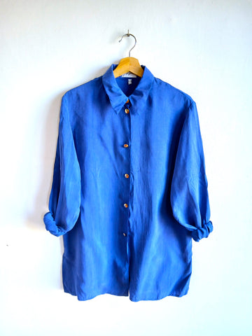 Camisa Vintage Azul Botones Dorados