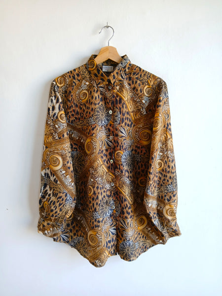 Camisa Vintage Animal Print 100% Seda