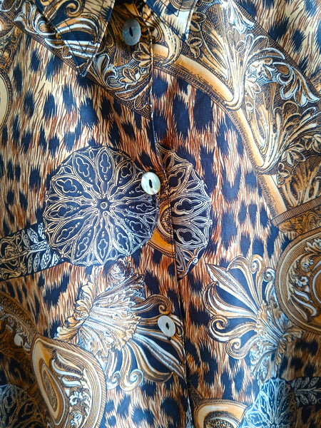 Camisa Vintage Animal Print 100% Seda