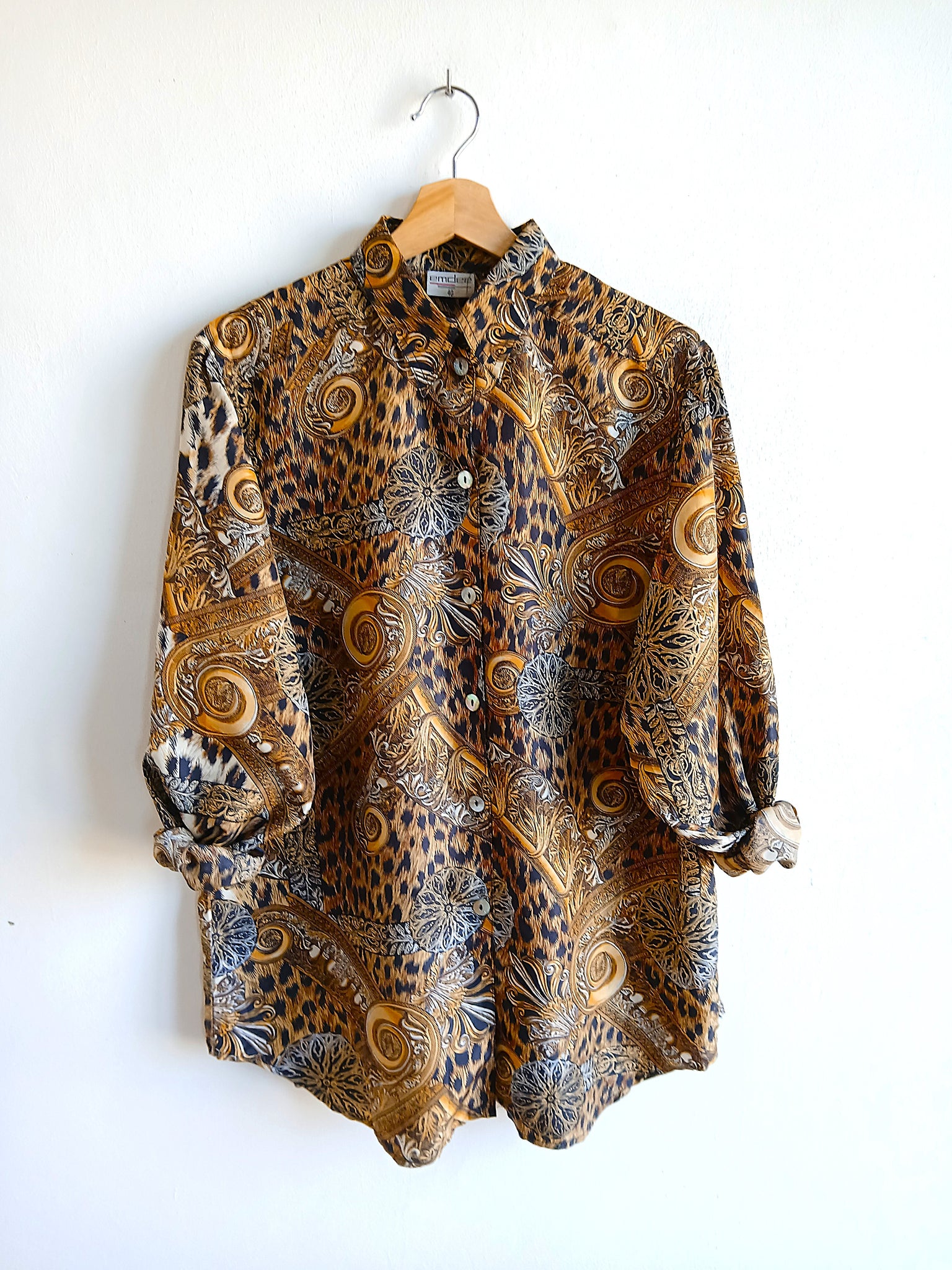 Camisa Vintage Animal Print 100% Seda