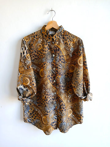 Camisa Vintage Animal Print 100% Seda