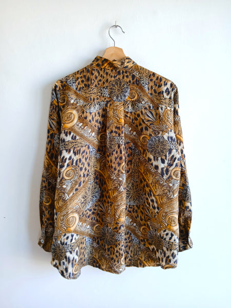Camisa Vintage Animal Print 100% Seda