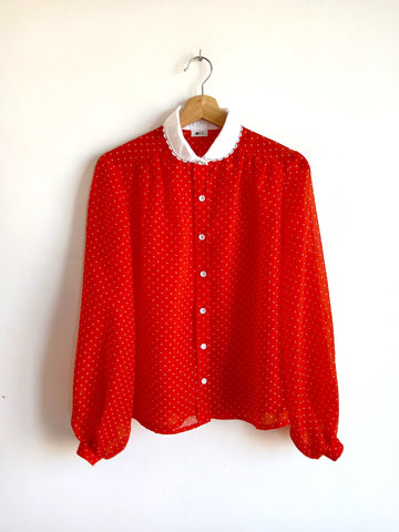 Camisa Vintage Roja Lunares